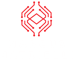 Logo vermelha com com o nome Marcus Natrielli em branco